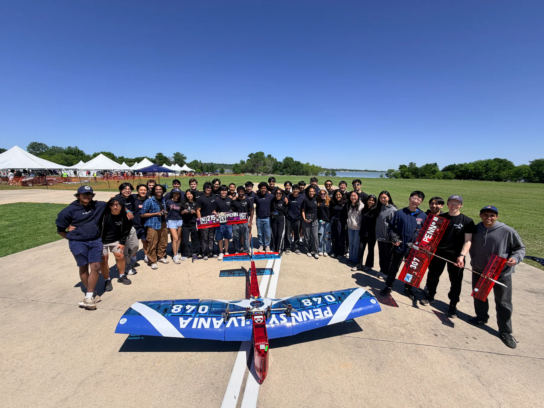 Penn Aerial Robotics members with their aircraft at the SAE Aero Design competition in Fort Worth, Texas.