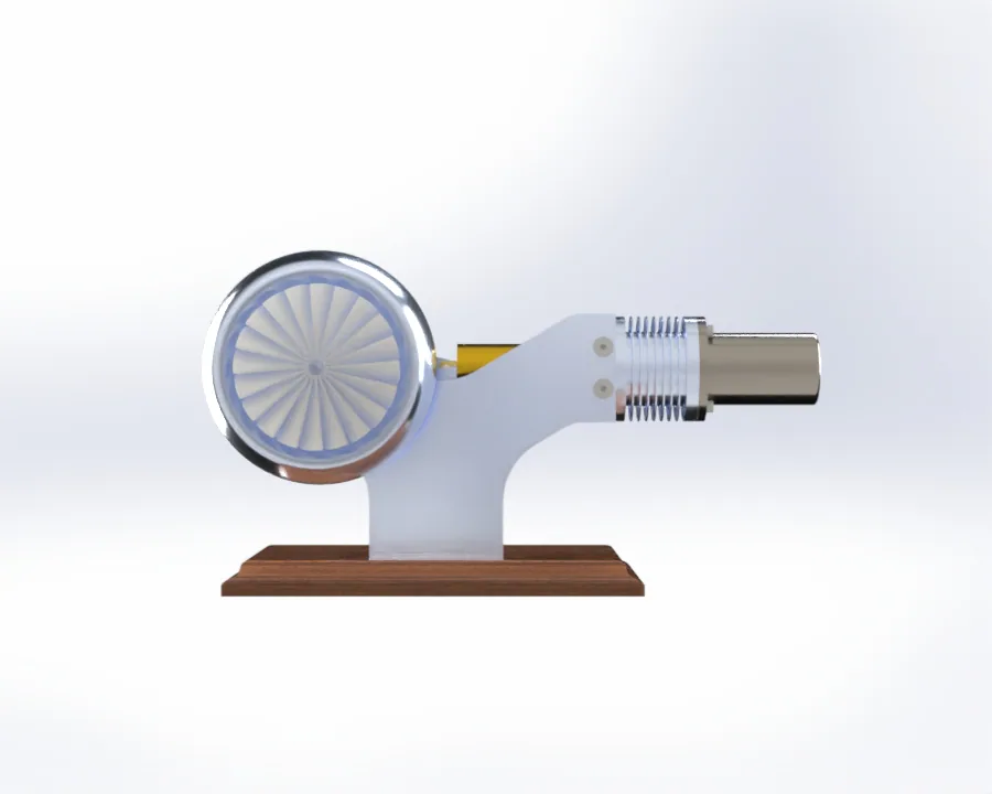 Side-view CAD render of the Stirling engine.