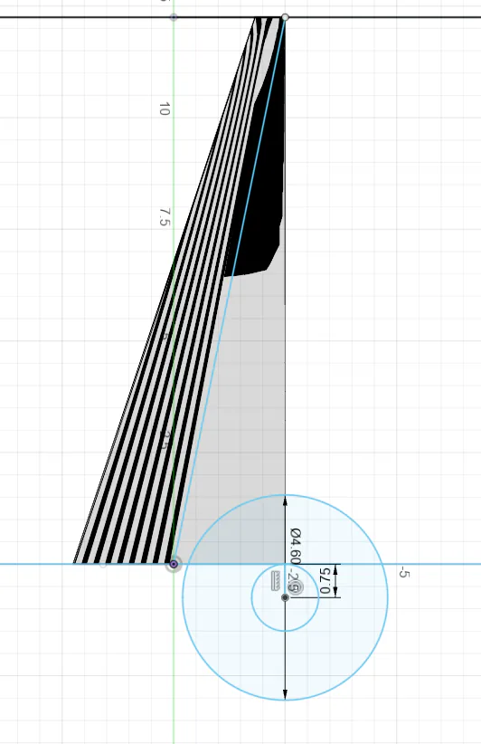 Blade geometry drawing with radial construction lines.
